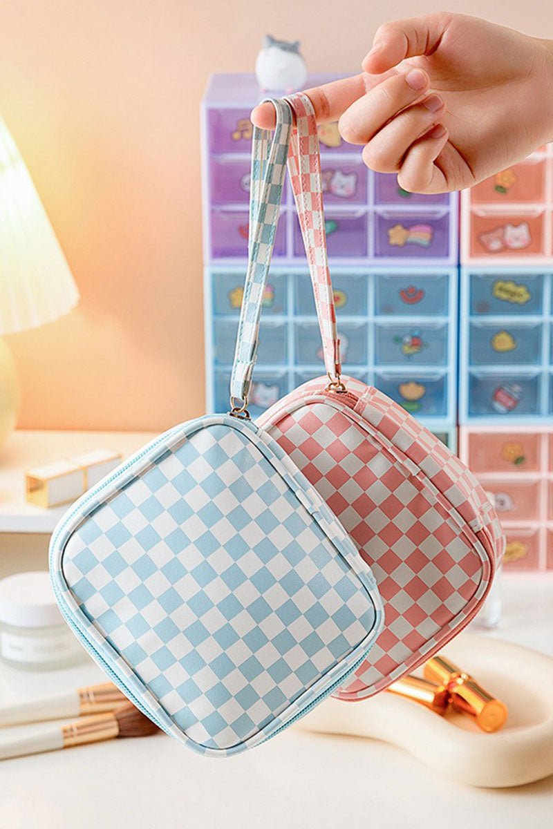 Zenana Blue Check Travel Cosmetic Case - Wholesale Accessory Market