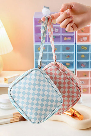 Zenana Blue Check Travel Cosmetic Case - Wholesale Accessory Market