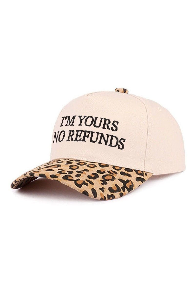 Zenana Embroidered I'm Yours No Refunds Leopard Two - Tone Cap - Wholesale Accessory Market