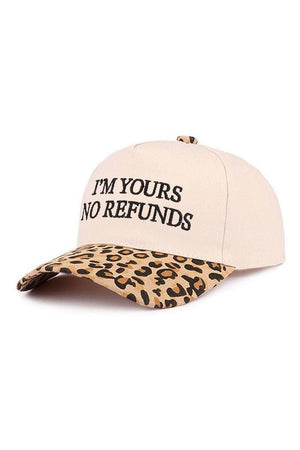 Zenana Embroidered I'm Yours No Refunds Leopard Two - Tone Cap - Wholesale Accessory Market