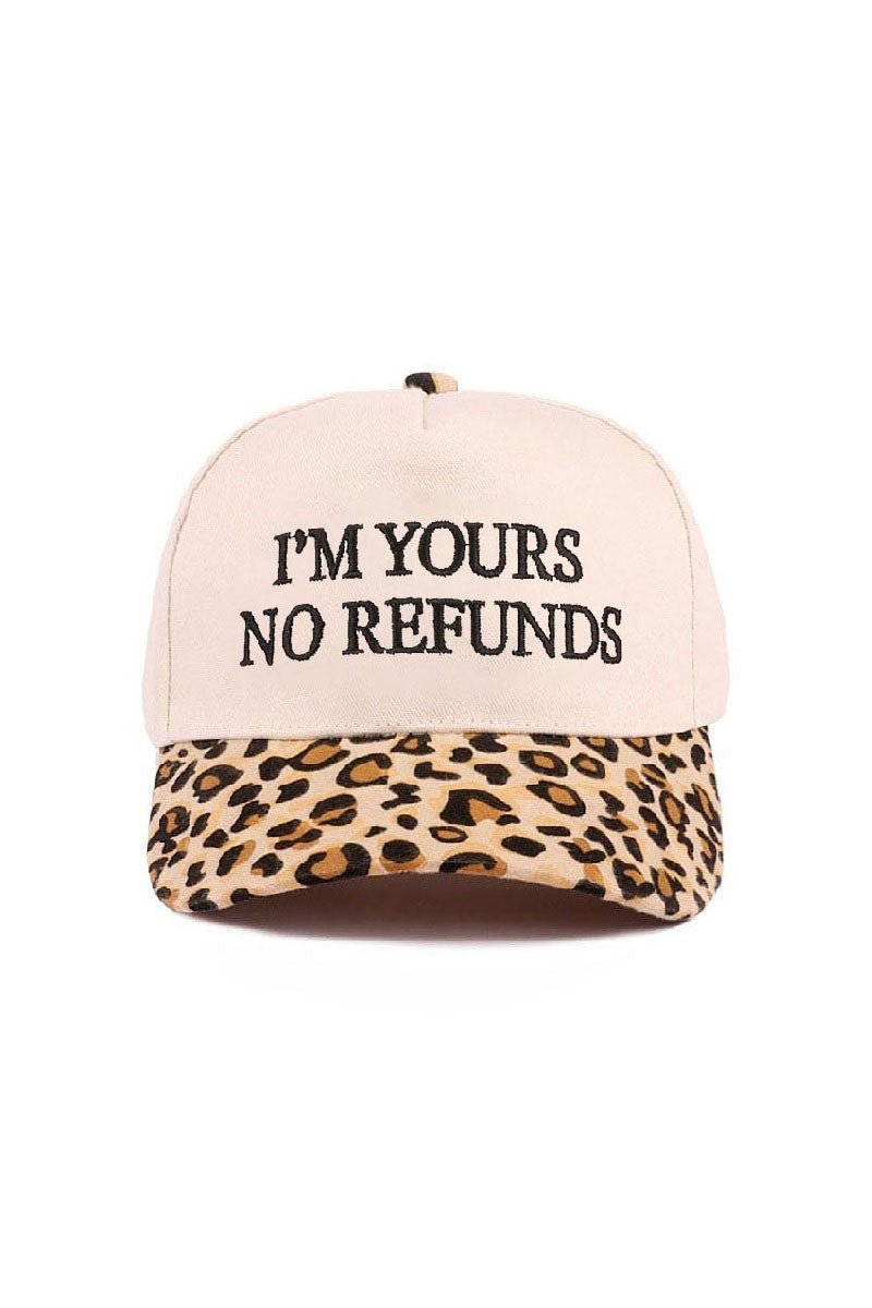 Zenana Embroidered I'm Yours No Refunds Leopard Two - Tone Cap - Wholesale Accessory Market