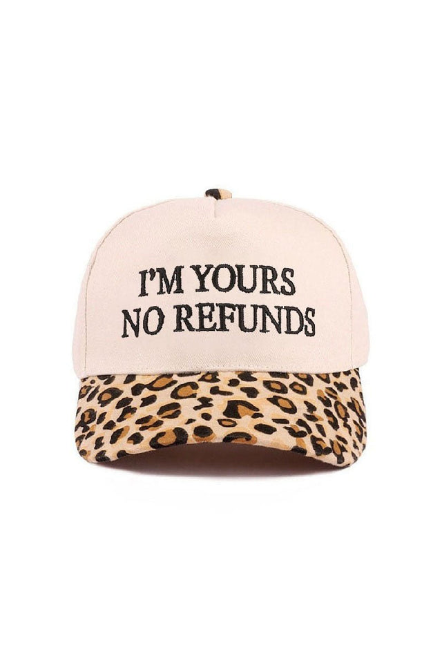 Zenana Embroidered I'm Yours No Refunds Leopard Two - Tone Cap - Wholesale Accessory Market