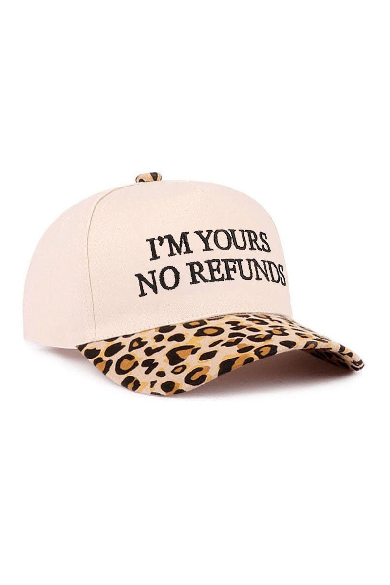 Zenana Embroidered I'm Yours No Refunds Leopard Two - Tone Cap - Wholesale Accessory Market
