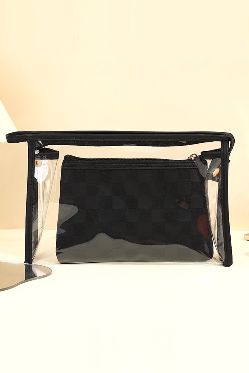 Zenana Checked & Chic Black Cosmetic Bag Set - Wholesale Accessory Market