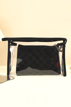 Zenana Checked & Chic Black Cosmetic Bag Set - Wholesale Accessory Market