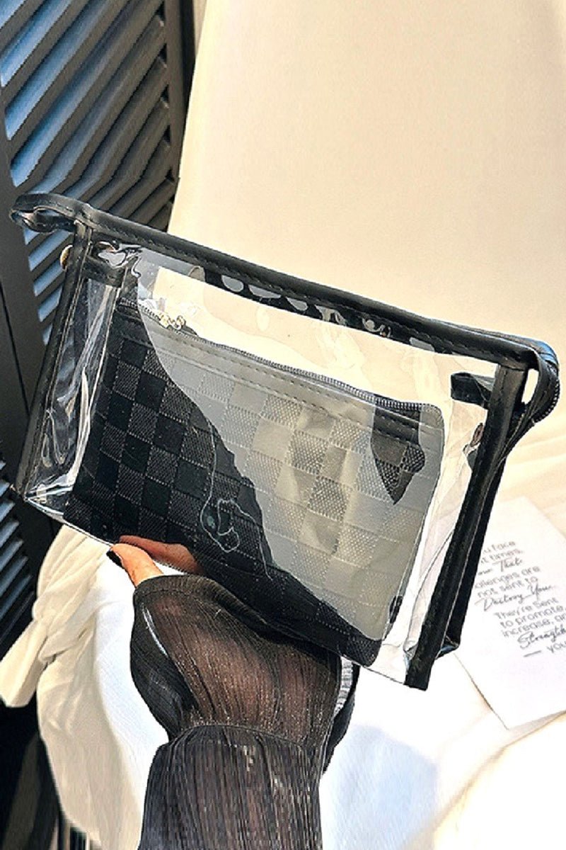 Zenana Checked & Chic Black Cosmetic Bag Set - Wholesale Accessory Market