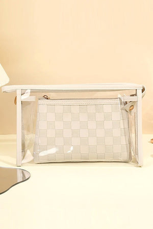 Zenana Checked & Chic Ivory Cosmetic Bag Set - Wholesale Accessory Market