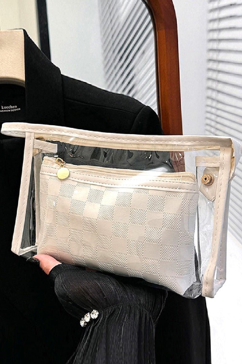 Zenana Checked & Chic Ivory Cosmetic Bag Set - Wholesale Accessory Market