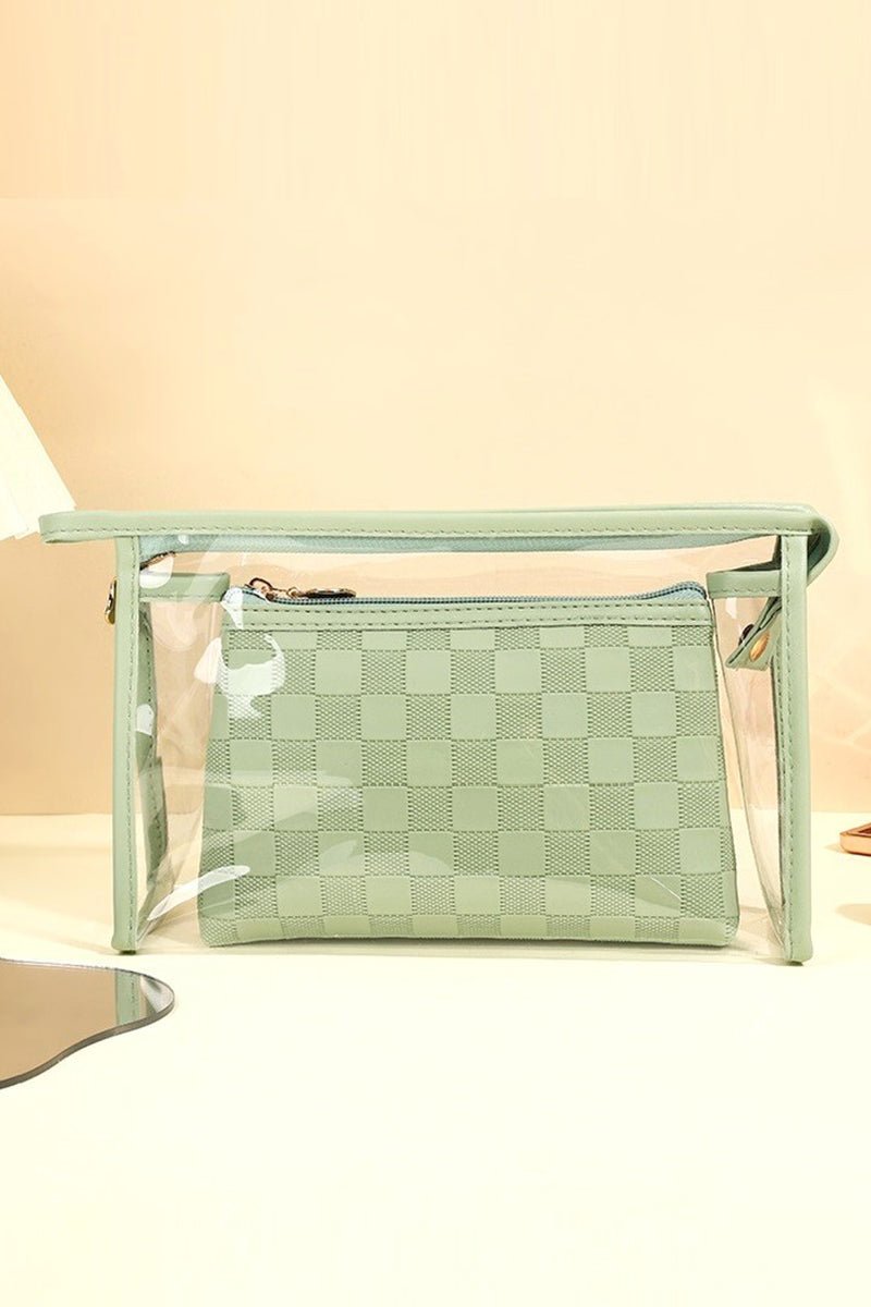 Zenana Checked & Chic Sage Cosmetic Bag Set - Wholesale Accessory Market