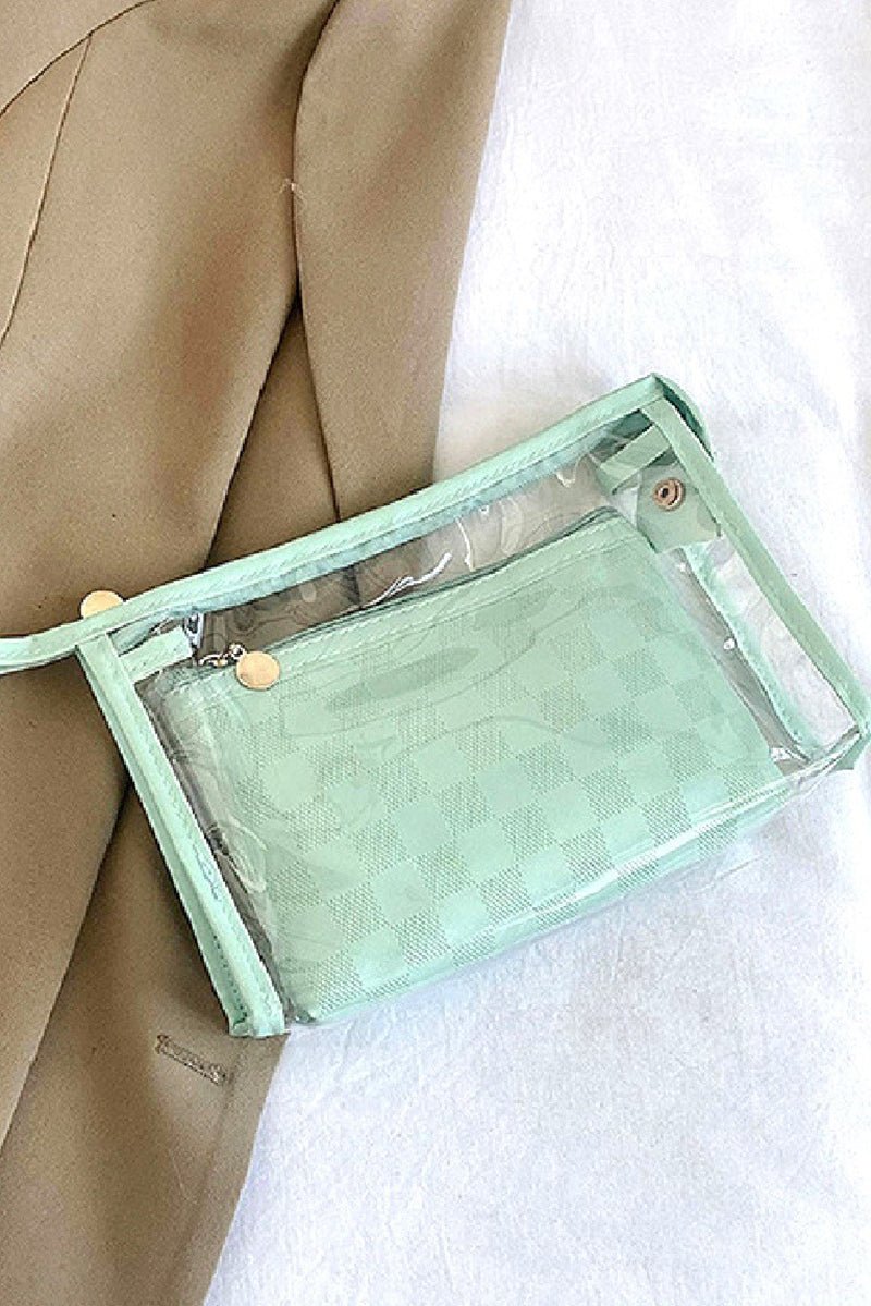 Zenana Checked & Chic Sage Cosmetic Bag Set - Wholesale Accessory Market