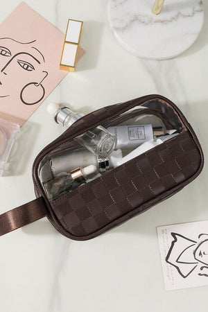 Zenana Clearly You Brown Checkered Cosmetic Bag - Wholesale Accessory Market