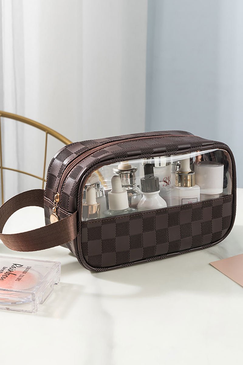 Zenana Clearly You Brown Checkered Cosmetic Bag - Wholesale Accessory Market