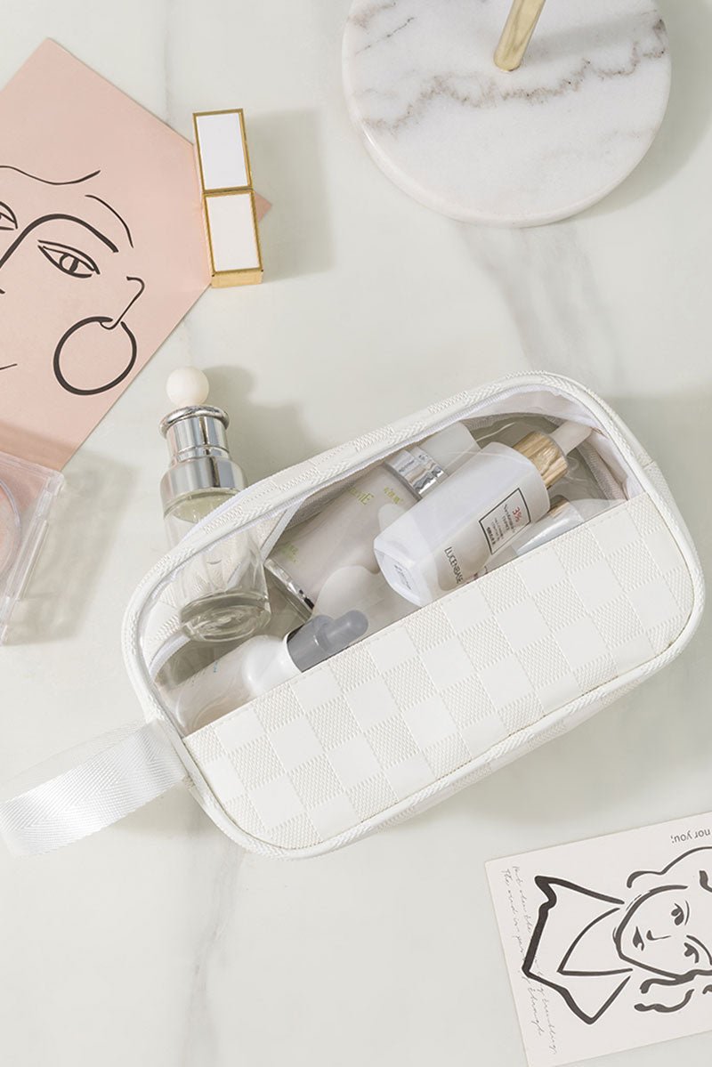 Zenana Clearly You Ivory Checkered Cosmetic Bag - Wholesale Accessory Market