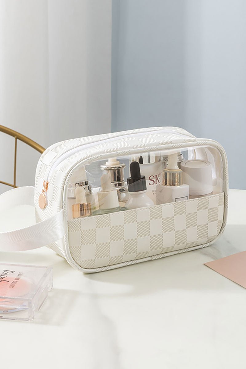 Zenana Clearly You Ivory Checkered Cosmetic Bag - Wholesale Accessory Market