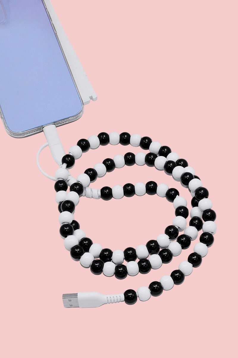 Zenana Black & White Beaded Dual USB & Lightning Charging Cable - Wholesale Accessory Market