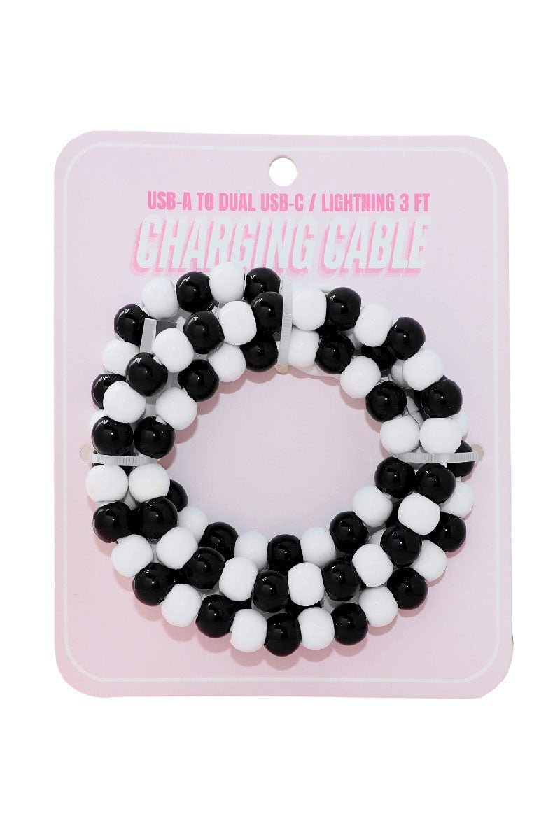 Zenana Black & White Beaded Dual USB & Lightning Charging Cable - Wholesale Accessory Market