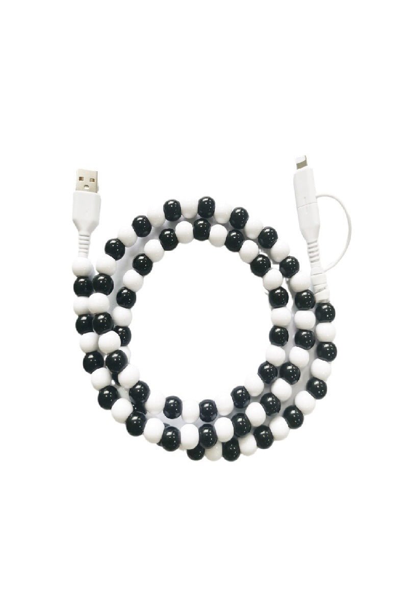 Zenana Black & White Beaded Dual USB & Lightning Charging Cable - Wholesale Accessory Market