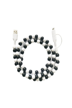 Zenana Black & White Beaded Dual USB & Lightning Charging Cable - Wholesale Accessory Market