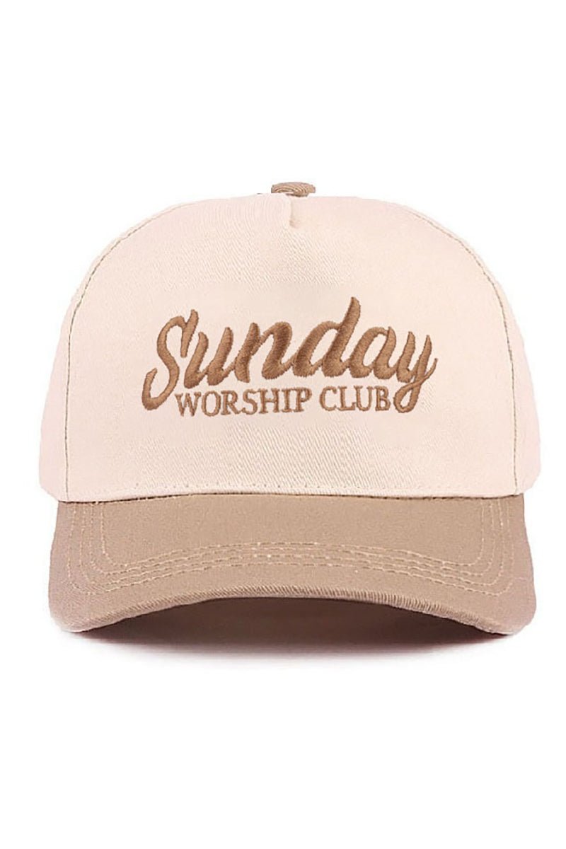 Zenana Embroidered Sunday Worship Club Ash Mocha Two - Tone Cap - Wholesale Accessory Market