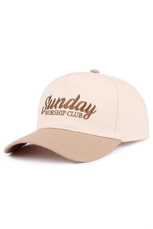 Zenana Embroidered Sunday Worship Club Ash Mocha Two - Tone Cap - Wholesale Accessory Market