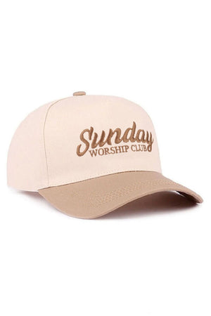 Zenana Embroidered Sunday Worship Club Ash Mocha Two - Tone Cap - Wholesale Accessory Market