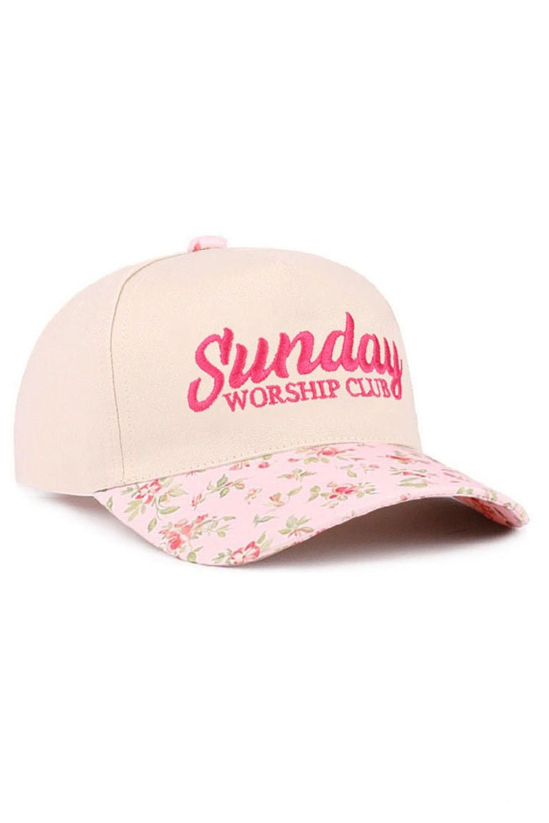 Zenana Embroidered Sunday Worship Club Floral Two - Tone Cap - Wholesale Accessory Market
