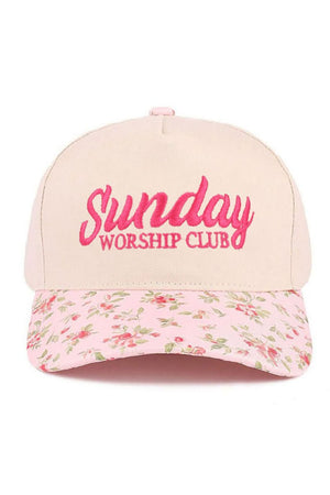 Zenana Embroidered Sunday Worship Club Floral Two - Tone Cap - Wholesale Accessory Market