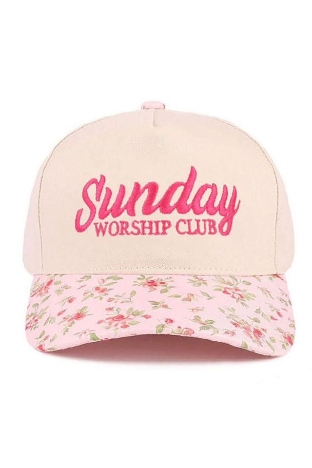 Zenana Embroidered Sunday Worship Club Floral Two - Tone Cap - Wholesale Accessory Market
