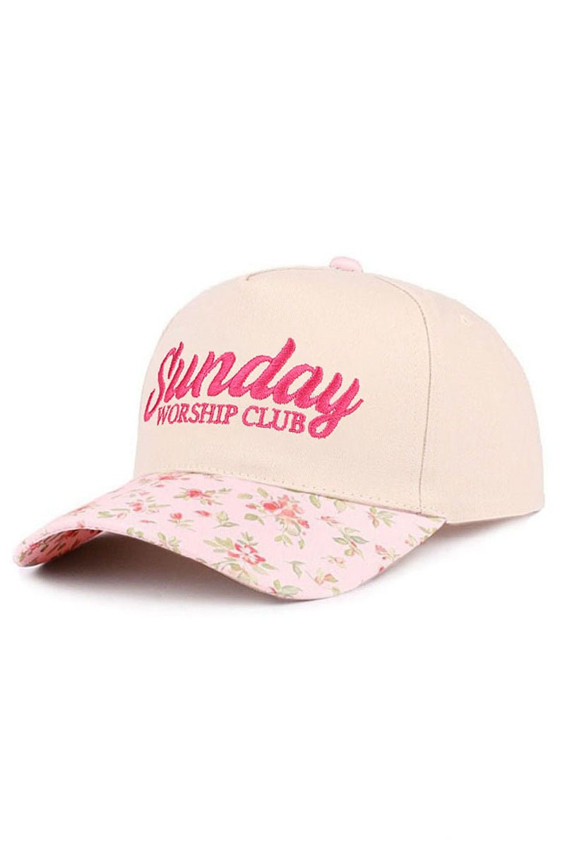 Zenana Embroidered Sunday Worship Club Floral Two - Tone Cap - Wholesale Accessory Market
