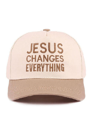 Zenana Embroidered Jesus Changes Everything Ash Mocha Two - Tone Cap - Wholesale Accessory Market