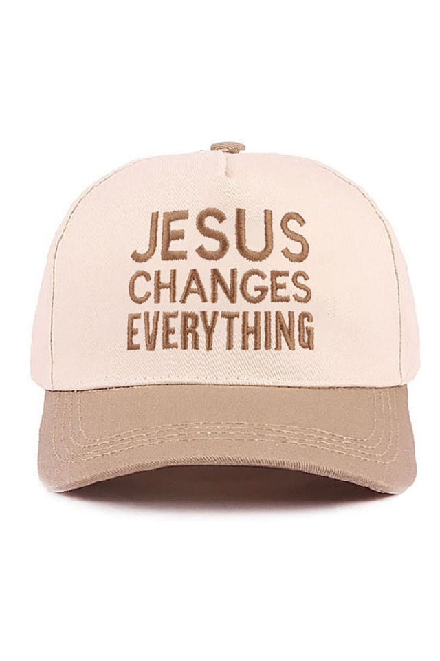 Zenana Embroidered Jesus Changes Everything Ash Mocha Two - Tone Cap - Wholesale Accessory Market