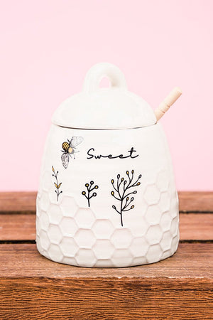 Bee Sweet Honey Pot with Wooden Dipper, 6" - Wholesale Accessory Market