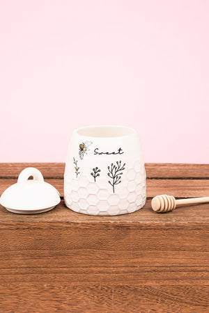 Bee Sweet Honey Pot with Wooden Dipper, 6" - Wholesale Accessory Market
