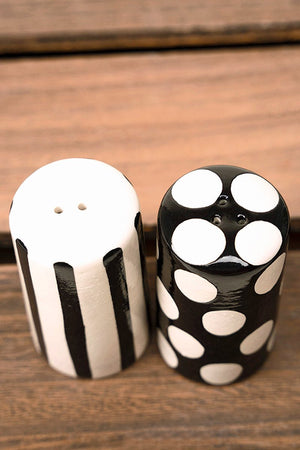 Dots & Stripes Stoneware Salt & Pepper Shaker Set - Wholesale Accessory Market