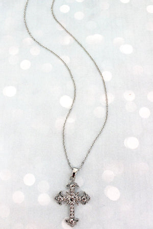 Diamond Point Cross Silvertone Necklace - Wholesale Accessory Market