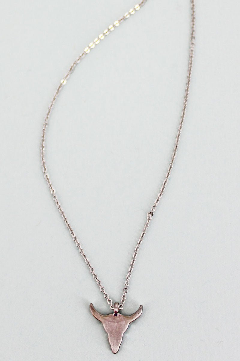 Petite Silvertone Steer Head Pendant Necklace - Wholesale Accessory Market