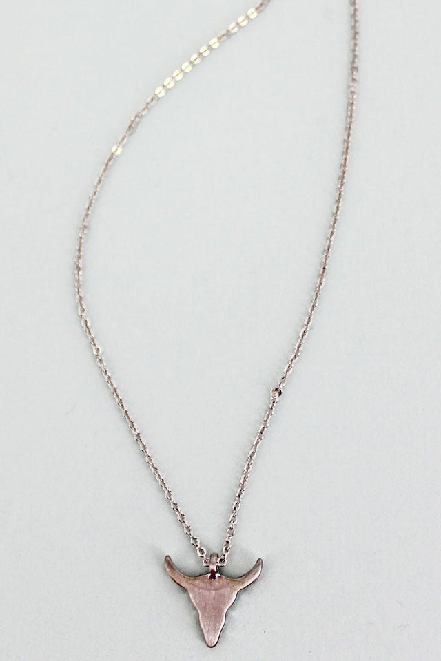 Petite Silvertone Steer Head Pendant Necklace - Wholesale Accessory Market