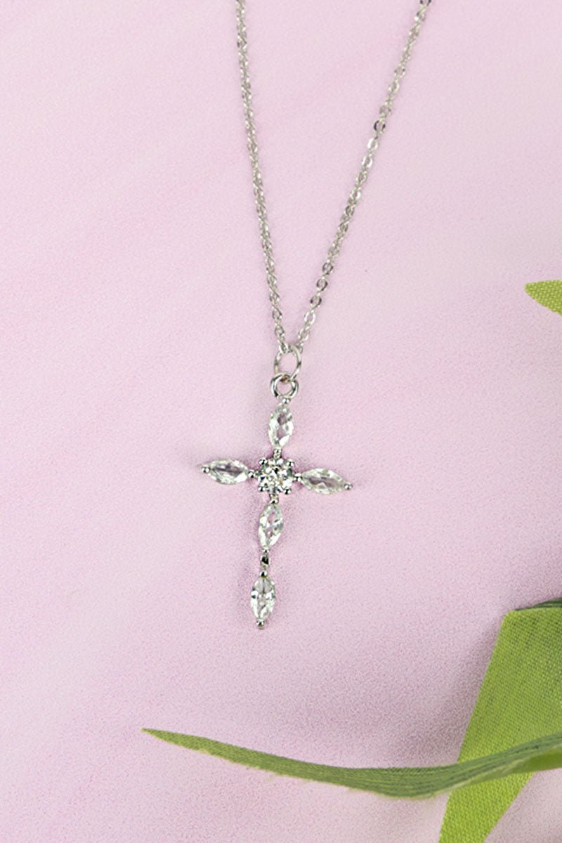 Cubic Zirconia Silvertone Katia Cross Necklace - Wholesale Accessory Market