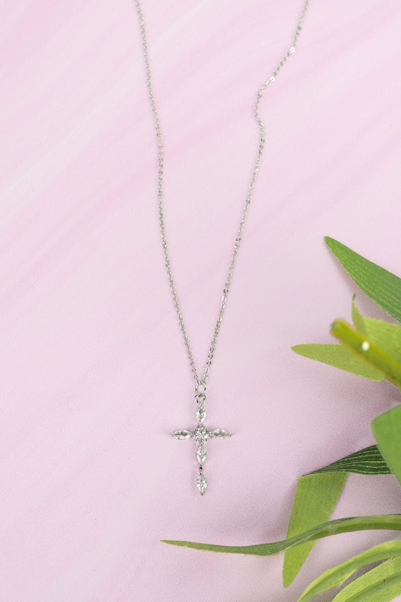 Cubic Zirconia Silvertone Katia Cross Necklace - Wholesale Accessory Market