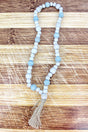 SALE! Light Blue and White Wood Beaded Jute Tassel Decor, 18" - Wholesale Accessory Market