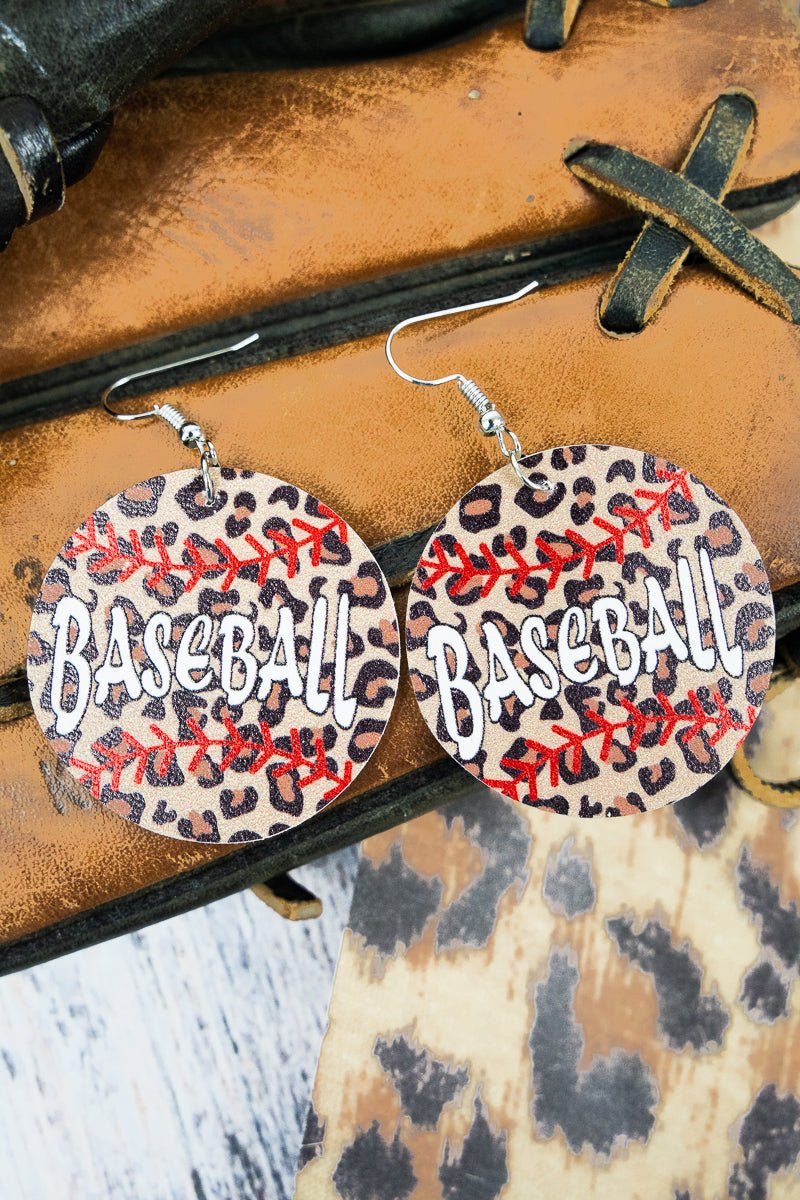Leopard Baseball Faux Leather Earrings - Wholesale Accessory Market