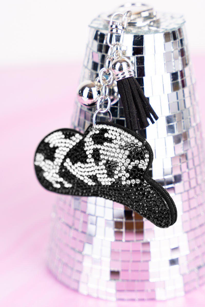 Crystal Encrusted Black Hereford Hat Keychain - Wholesale Accessory Market