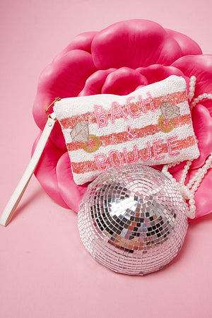 Bach & Boujee Pink Striped Seed Bead Wristlet Coin Purse - Wholesale Accessory Market