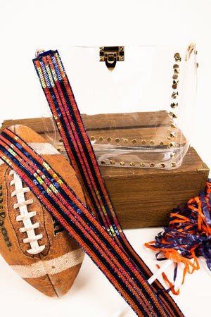 Orange and Navy Sequin and Seed Bead Bag Strap - Wholesale Accessory Market