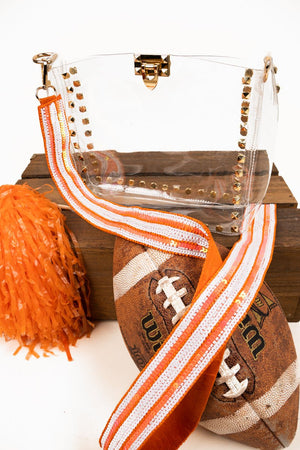 Orange and White Sequin and Seed Bead Bag Strap - Wholesale Accessory Market