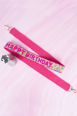 Fuchsia 'Happy Birthday' Sequin and Seed Bead Bag Strap - Wholesale Accessory Market