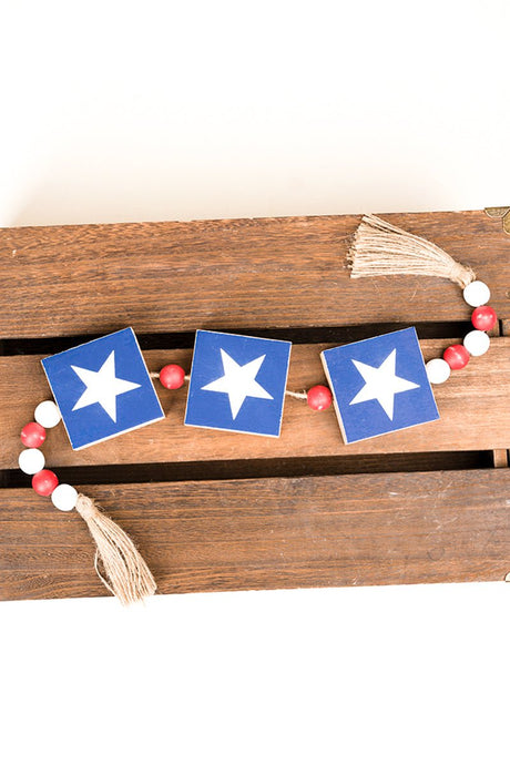 26 x 3 Patriotic Star Trio Wood Beaded Decor - Wholesale Accessory Market