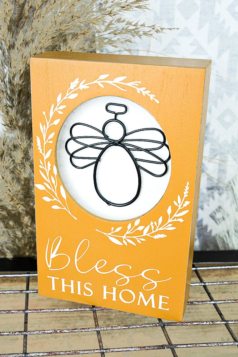 SALE! 8 x 5 'Bless This Home' Wood with Wire Angel Shadowbox - Wholesale Accessory Market