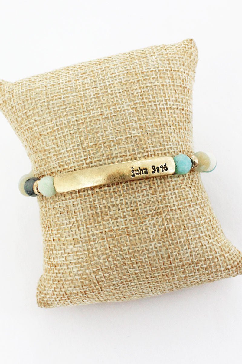 Goldtone 'John 3:16' Bar Mint Semi-Precious Stone Bracelet - Wholesale Accessory Market