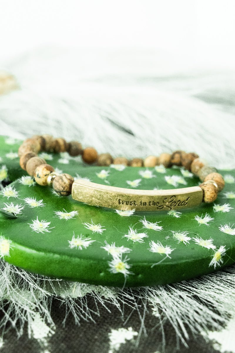 Goldtone 'Trust In The Lord' Bar Brown Semi-Precious Stone Bracelet - Wholesale Accessory Market